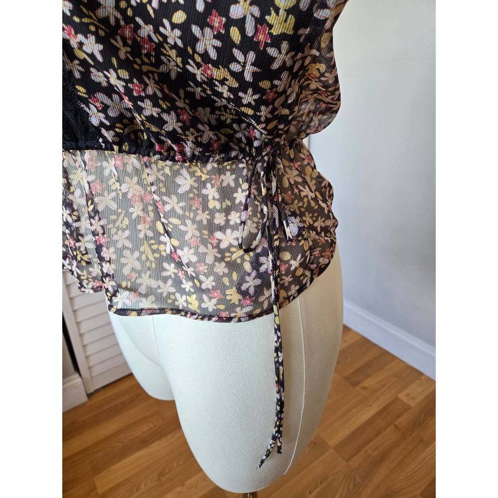 Topshop Floral Lace Trim Mock Neck Sheer Blouse Sz 10 Cottage Romantic Victorian - Picture 5 of 10